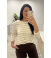 Camiseta tipo sudadera rallas crudo