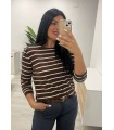 Camiseta tipo sudadera rallas marrón
