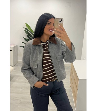 Chaqueta corta de paño gris elisea
