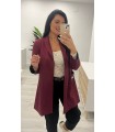 Chaqueta blazer larga piel de antelina burdeos