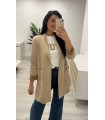 Chaqueta blazer larga piel de antelina beig
