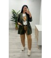 Chaqueta blazer larga piel de antelina verde