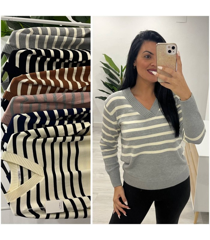 Jersey rallas cuello pico