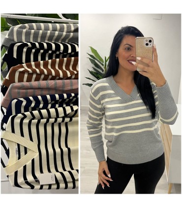 Jersey rallas cuello pico