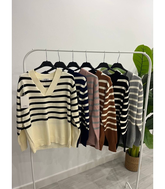 Jersey rallas cuello pico