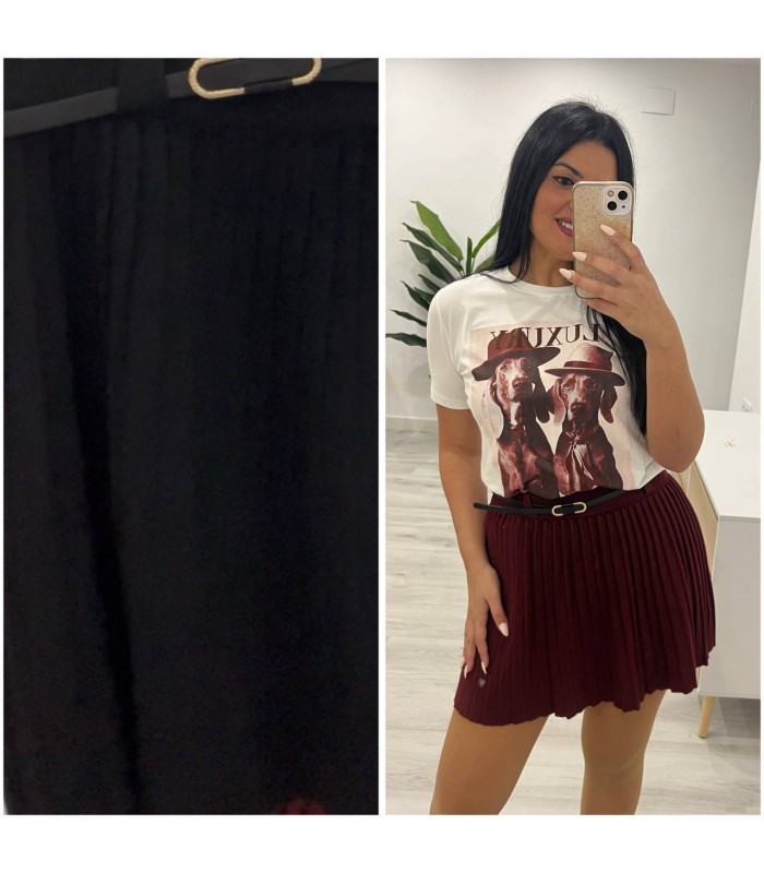 Falda punto tablitas con cinturón