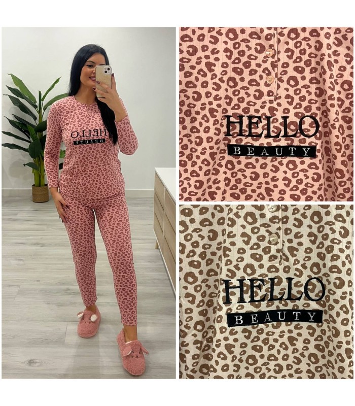 Pijama animal print algodón felpado