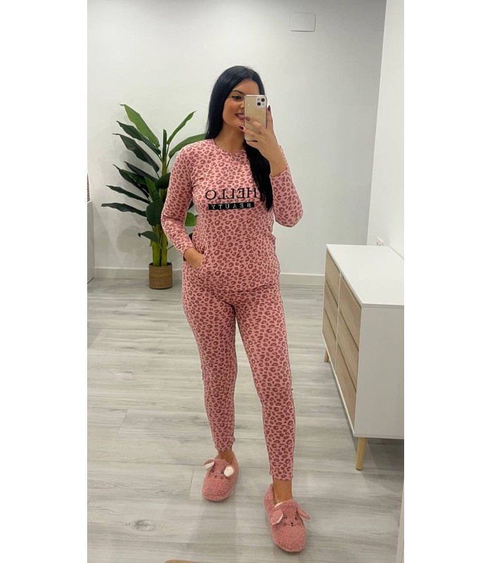 Pijama animal print algodón felpado