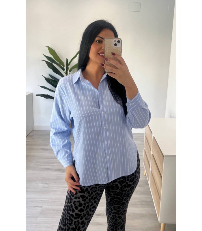 Camisa rallas celeste Nisa