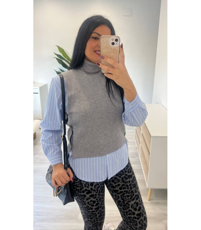 Camisa rallas celeste Nisa