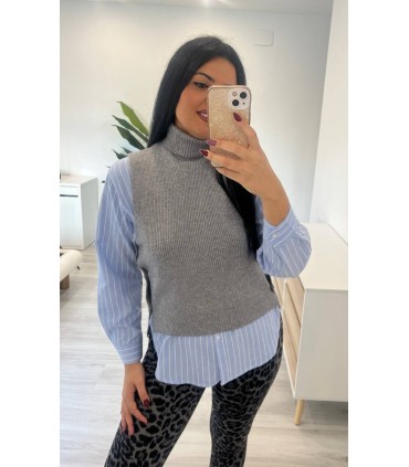 Chaleco punto botones gris