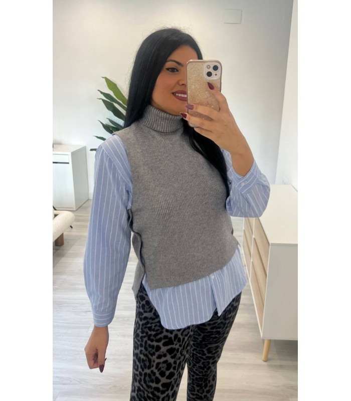 Chaleco punto botones gris