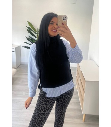 Chaleco punto botones negro