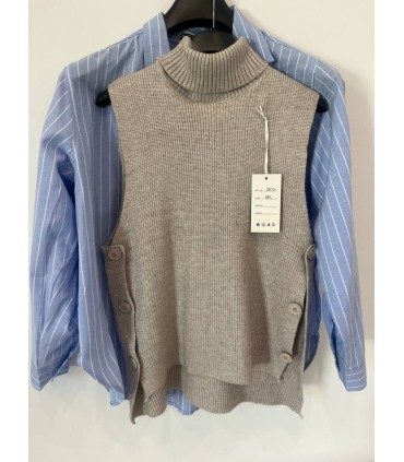 Chaleco punto botones piedra