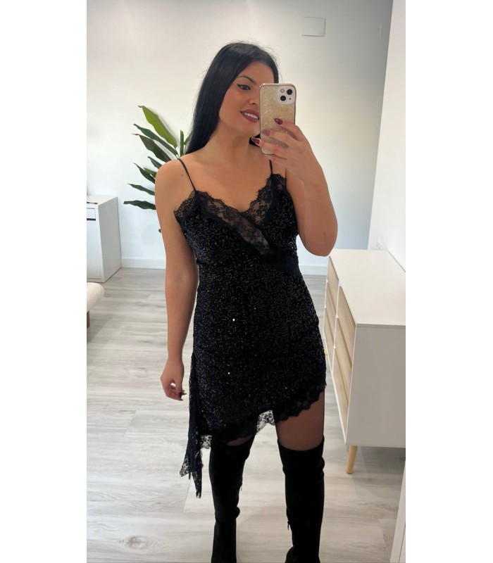 Vestido lentejuela encaje negro