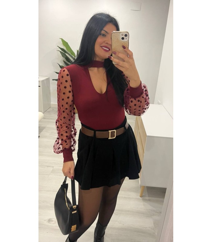 Falda pantalón con cinturón pana negro