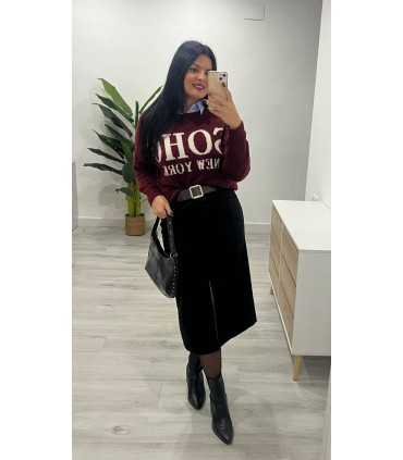 Falda larga con cinturón negra