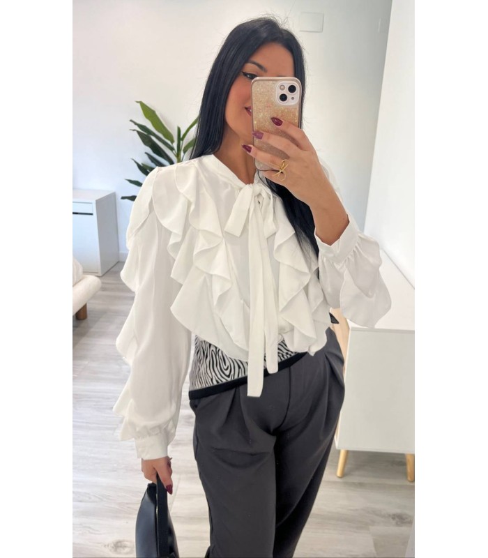 Camisa volantes lazada blanca