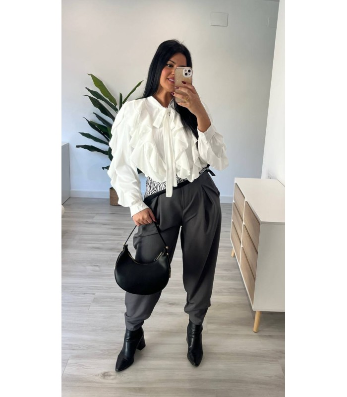 Camisa volantes lazada blanca
