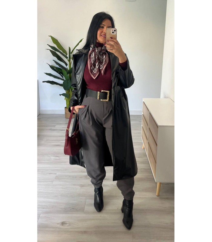 Gabardina poli piel negra