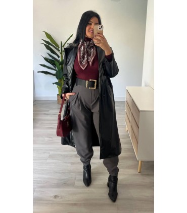 Gabardina poli piel negra