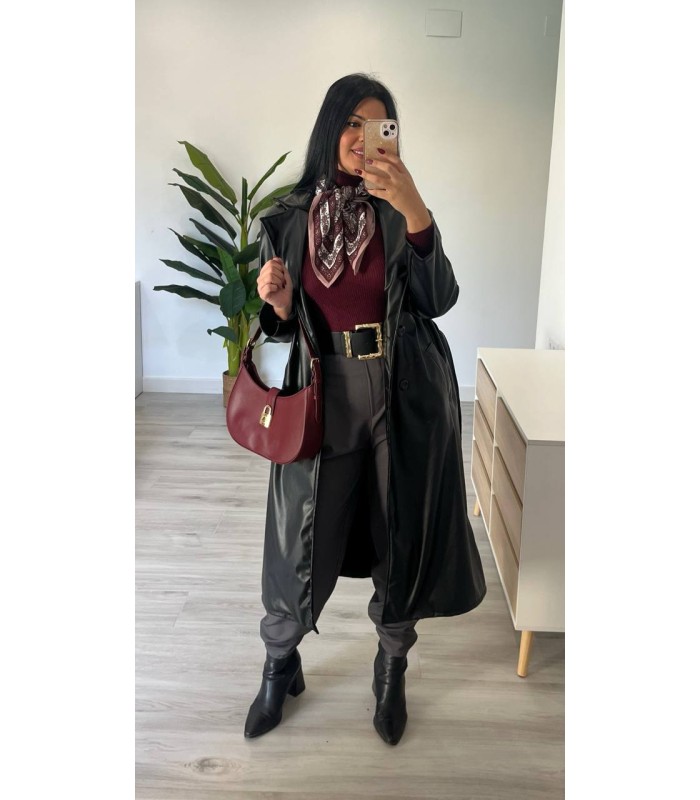 Gabardina poli piel negra