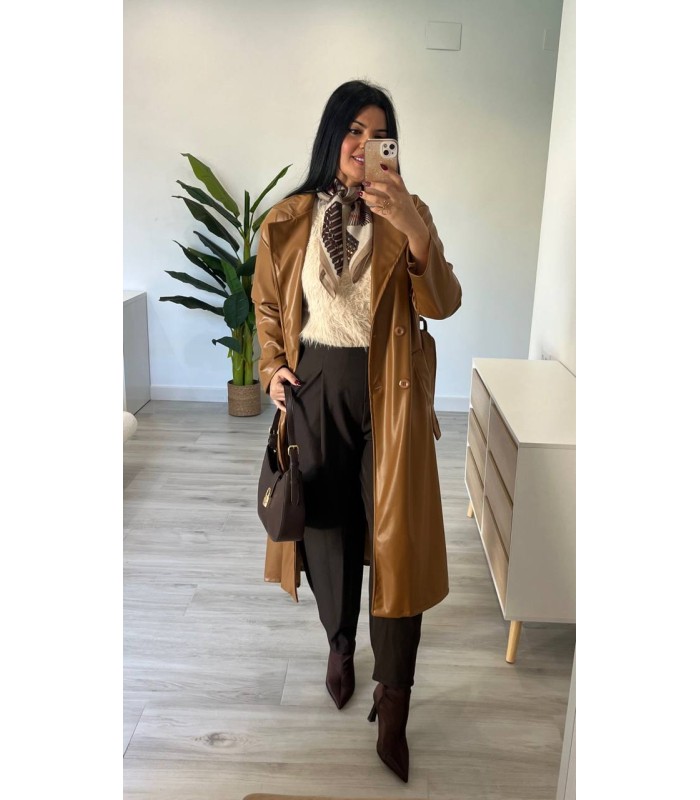 Gabardina poli piel camel