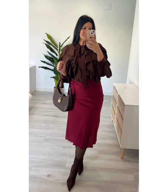Falda raso burdeos