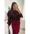 Camisa volantes lazada marrón