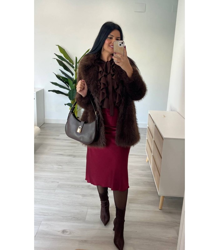 Camisa volantes lazada marrón