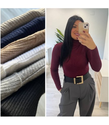 Jersey cuello vuelto canalé