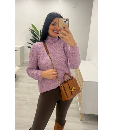 Jersey chenilla cuello vuelto malva