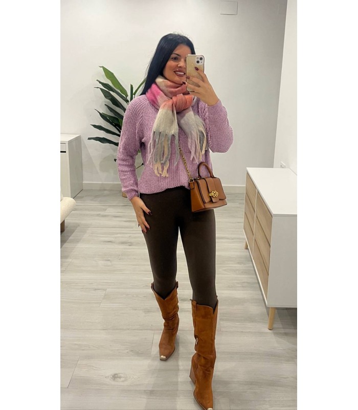 Jersey chenilla cuello vuelto malva