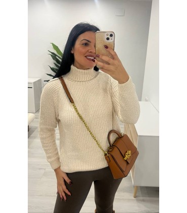 Jersey chenilla cuello vuelto crudo