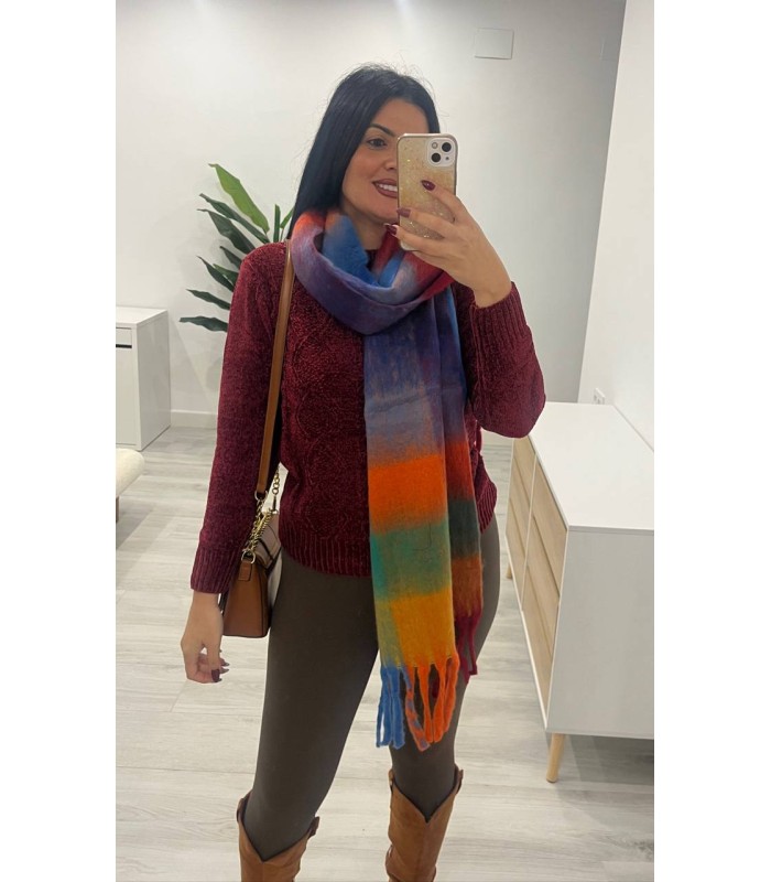 Pasmina cuadros azul naranja