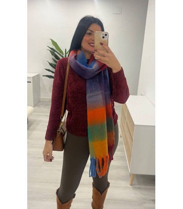 Pasmina cuadros azul naranja