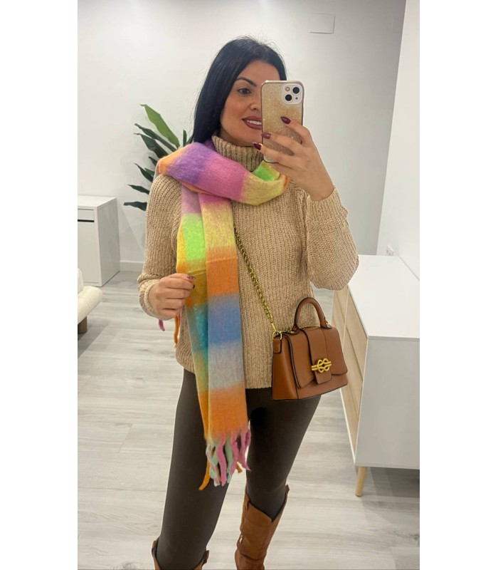 Pasmina cuadros rosa amarilla