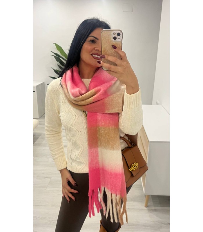 Pasmina cuadros rosa crudo