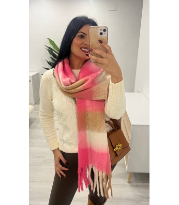 Pasmina cuadros rosa crudo
