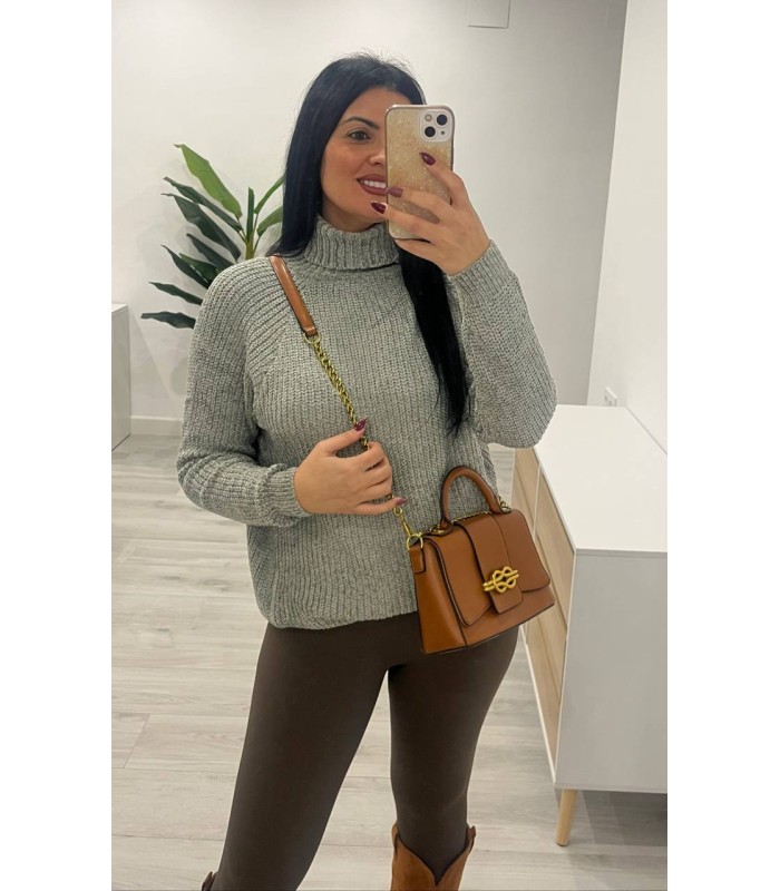 Jersey chenilla cuello vuelto verde