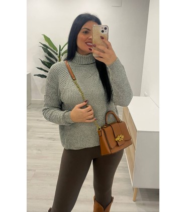 Jersey chenilla cuello vuelto verde