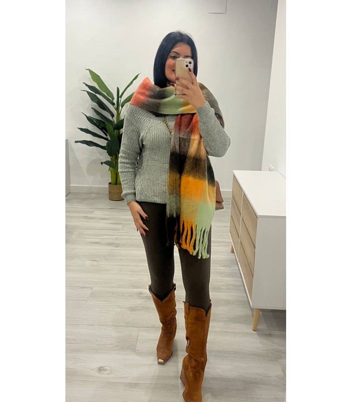 Jersey chenilla cuello vuelto verde