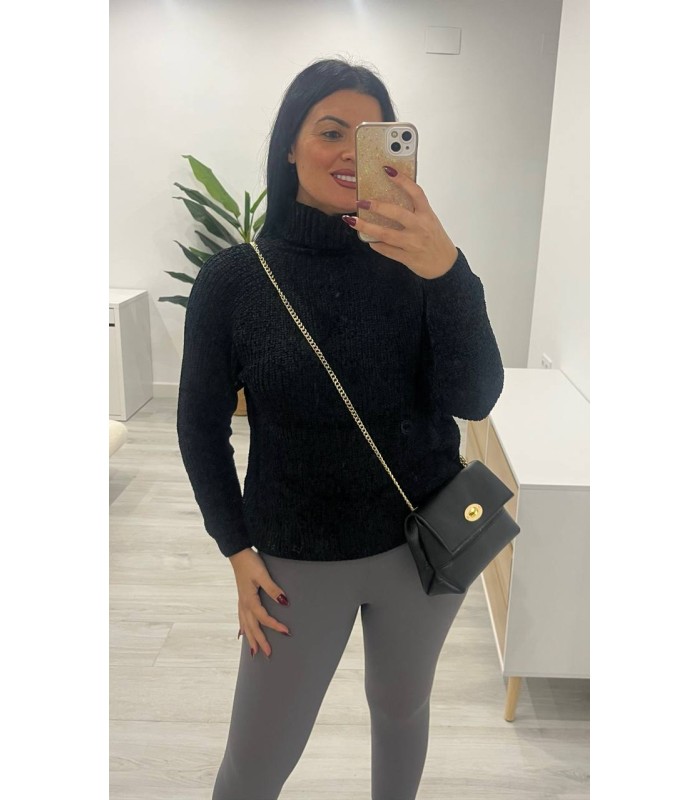 Jersey chenilla cuello vuelto negro