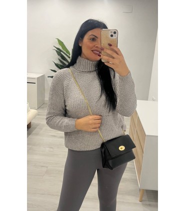 Jersey chenilla cuello vuelto gris