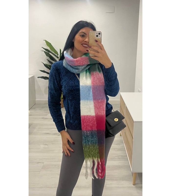 Pasmina cuadros azul rosa