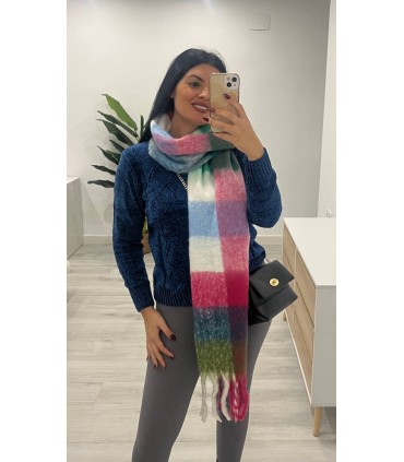 Pasmina cuadros azul rosa