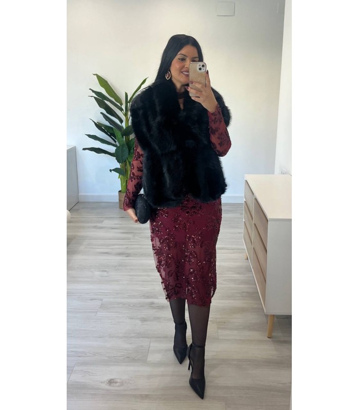 Vestido con chaquetita lentejuelas burdeos
