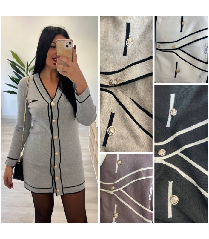 Vestido corto punto botones
