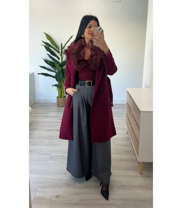 Abrigo largo paño burdeos