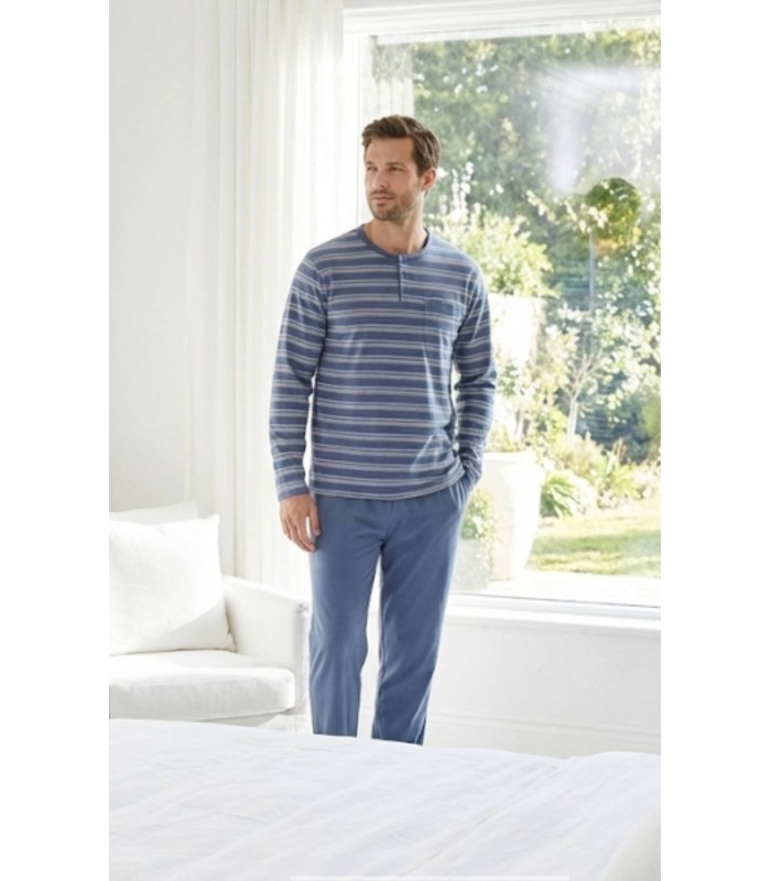 Pijama caballero algodón felpad rallas azul